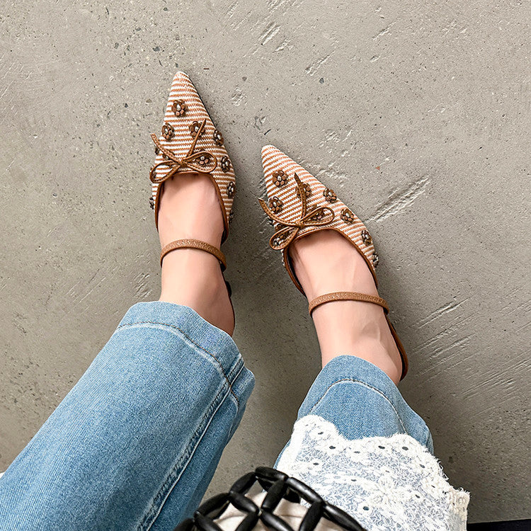 Karin Luna In Stock Spot Goods  Elegant Floral Pointed Toe Rhinestone Slippers