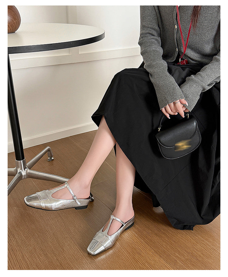 Karin Luna In Stock Spot Goods  t Square-Toed Full Leather Basic Slippers