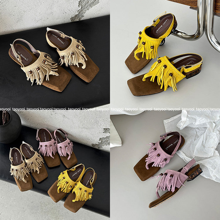 Karin Luna  Tassel Series~Spot Goods  In-stock Clip-toe Square Toe Sandals