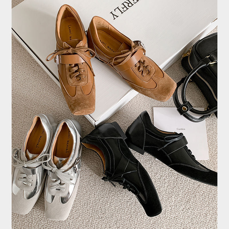 Karin Luna In Stock Spot Goods  Designed retro square-toe ballet shoes with laces