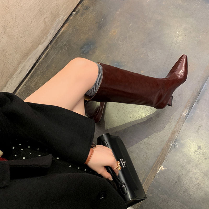 Karin Luna European and American Style Unisex Square-Toed Long Boots