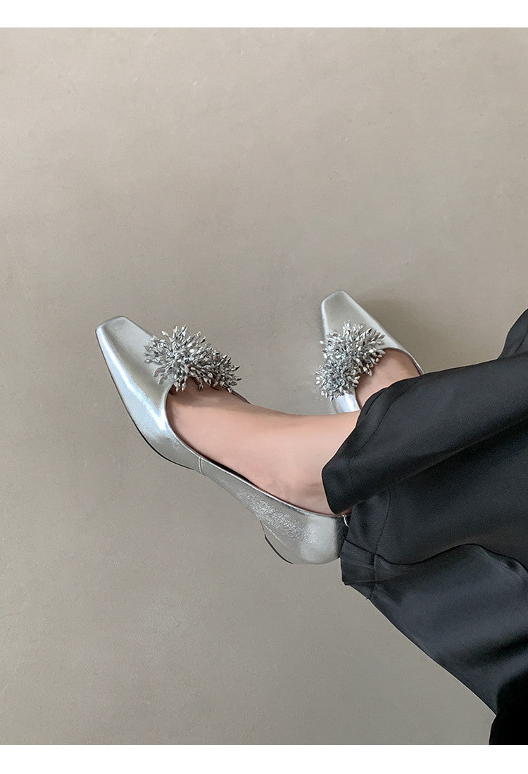 Karin Luna In Stock Spot Goods Exquisite Fireworks Buckle Small Square Toe Chunky Heel Commuter Shoes