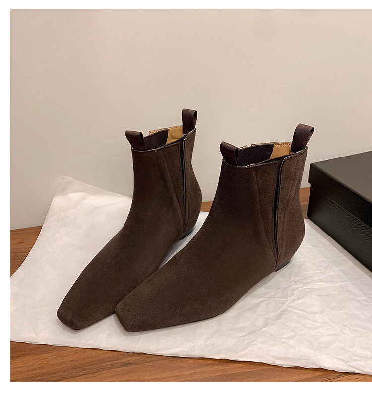 Karin Luna Classic Style Internal Height Increase Cowhide Leather Small Square Toe Short Fashion Boots
