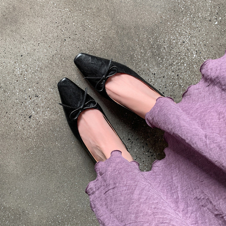 Karin Luna Full Layer Inside and Out~Basic Versatile Small Square Toe Butterfly Knot Irregular Heel Single Shoes