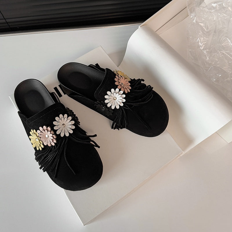 Karin Luna   Tassel Three-Dimensional Flower Thick-Soled Closed-Toe Slippers