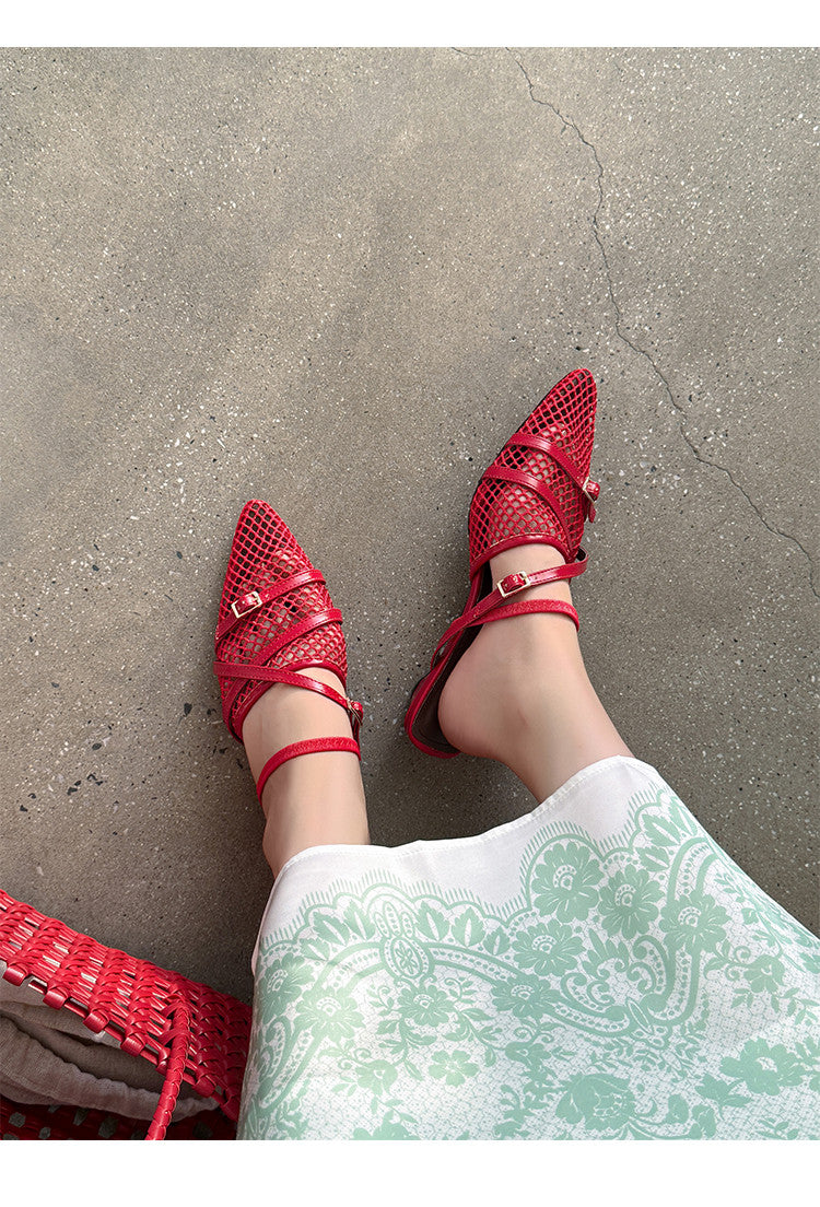 Karin Luna In Stock  Spot Goods  Mesh Series Elegant Closed-Toe Belt Buckle Slippers