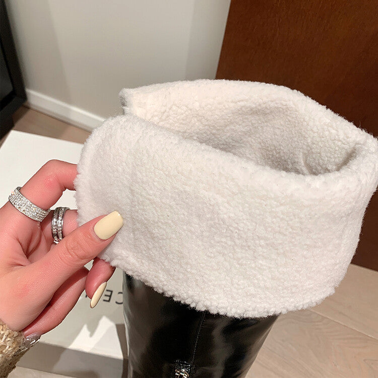 Karin Luna exploded  Three versions exploded Single Fleece Lining Fur Collar Version  Thick Fur Collar Foldable Hot-Selling Full Cowhide Pointed Toe Chunky Heel Classic Style