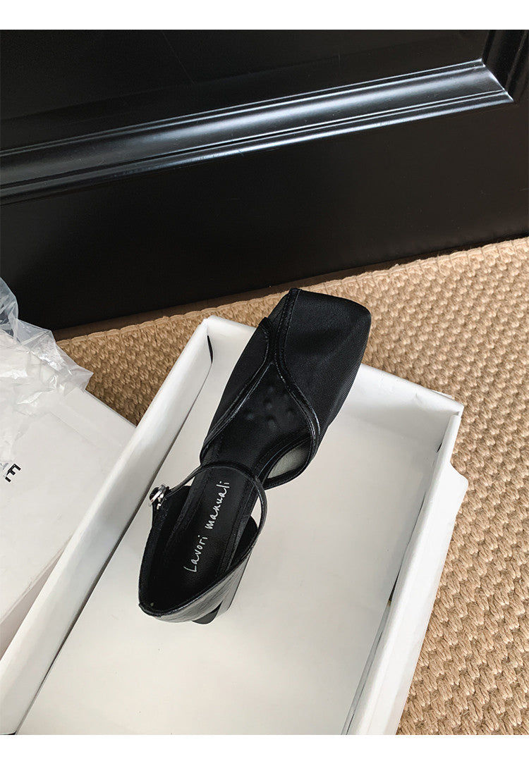 Karin Luna In Stock In Stock  Internet Celebrity Style Square Toe Mesh Chunky Heel Sandals