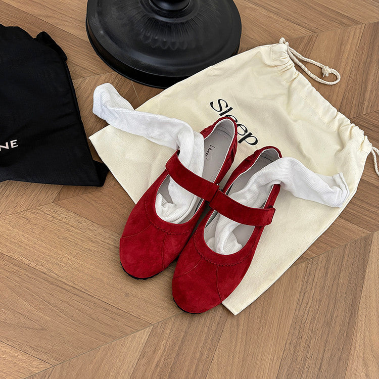 Karin Luna Casual Shoes Series~  In Stock In Stock Magic Tape Round Toe Internal Height Increase Single Strap Flats