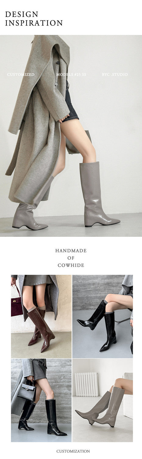Karin Luna Minimalist Style High Tube Pointed Toe Hidden Heel Boots