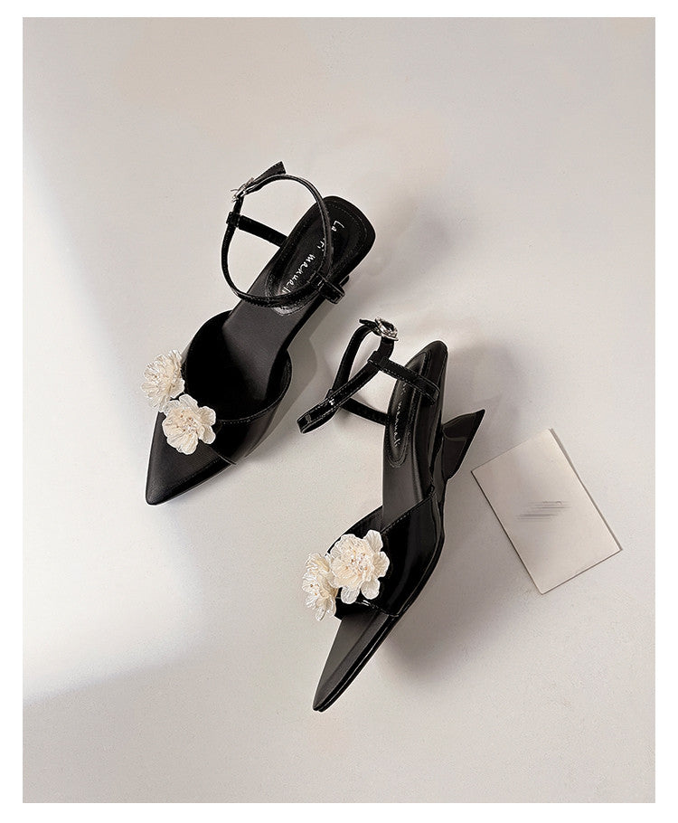 Karin Luna In Stock Spot Goods  Classic Camellia Pointed Toe Elegant Irregular Heel Sandals
