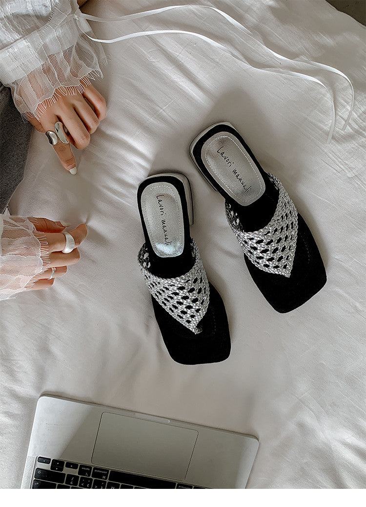 Karin Luna Hot-Selling Braided Style  In stock Toe-strap Woven Sofa Insole Slippers