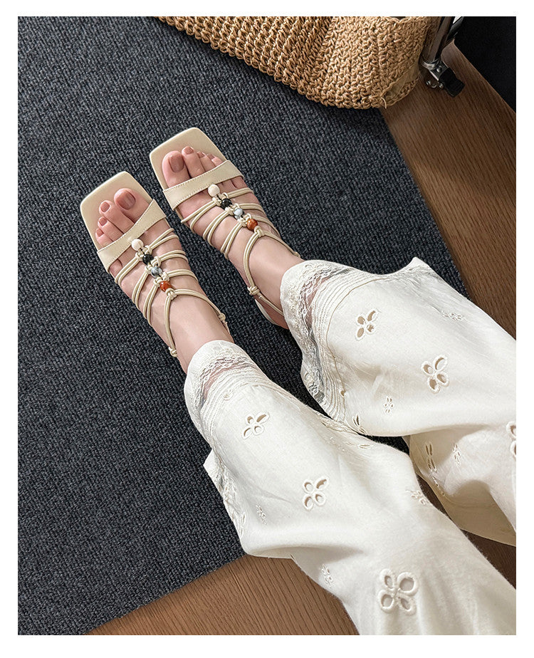 Karin Luna Bohemian Vacation Style~Square Toe Open Toe Sandals