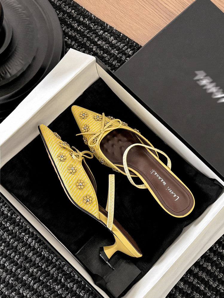 Karin Luna In Stock Spot Goods  Elegant Floral Pointed Toe Rhinestone Slippers