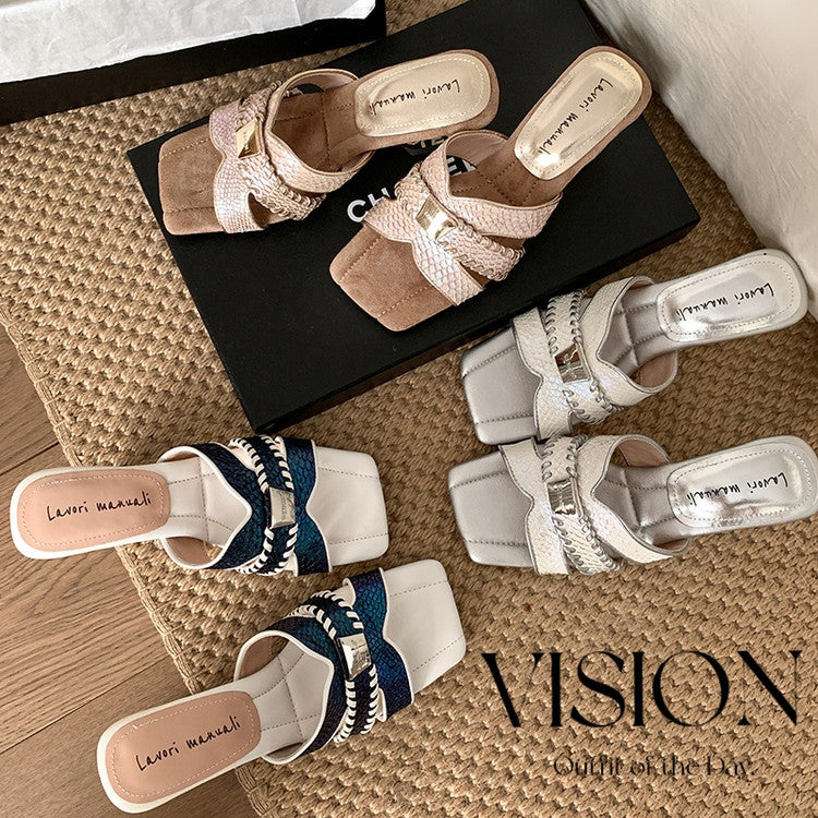 Karin Luna Fish Skin Series~ Hot-selling Square-Toe Slippers with Built-in Traffic