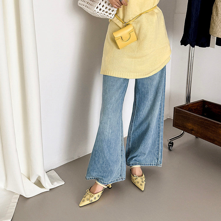 Karin Luna In Stock Spot Goods  Elegant Floral Pointed Toe Rhinestone Slippers