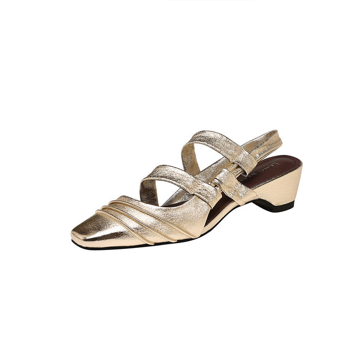 Karin Luna In Stock In Stock Minimalist Soft Upper Small Square Toe Chunky Heel Sandals
