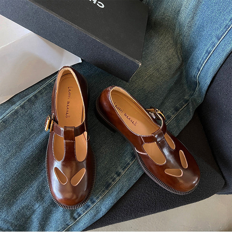 Karin Luna In Stock Spot Goods Minimalist Retro British Style Irregular Hollow Single Shoes