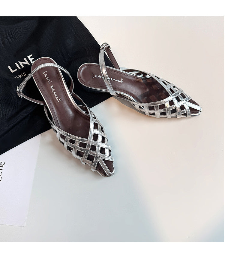 Karin Luna Braided Style ~Cross-woven Pointed Toe Closed-toe Sandals