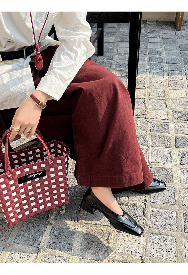 Karin Luna In Stock Spot Goods  Retro Full Leather Square Toe Shallow Mouth Single Shoes