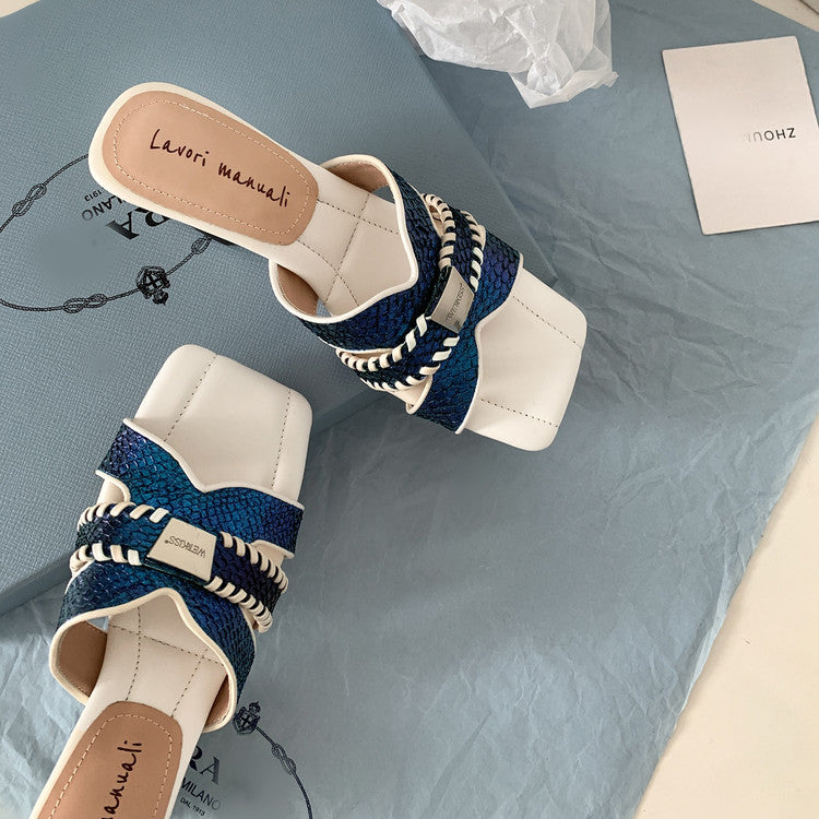 Karin Luna Fish Skin Series~ Hot-selling Square-Toe Slippers with Built-in Traffic