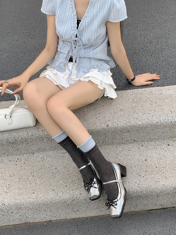 Karin Luna In Stock Spot Goods   One-strap Bowknot Square Toe Chunky Heel Mary Jane Shoes