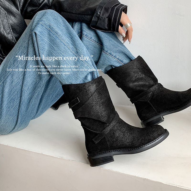 Karin Luna In Stock Spot Goods  Super textured Lazy Style Thick-Soled Ankle Boots