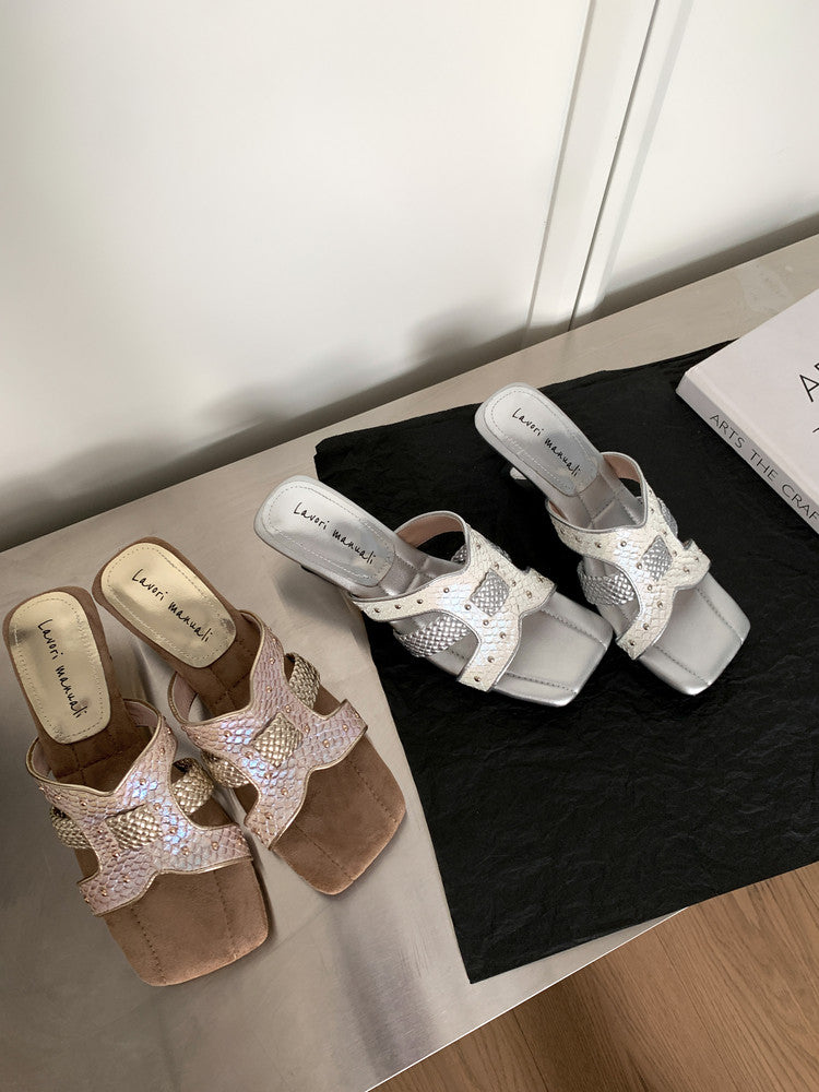Karin Luna Fish Skin Series~ Hot-selling Square-Toe Slippers with Built-in Traffic