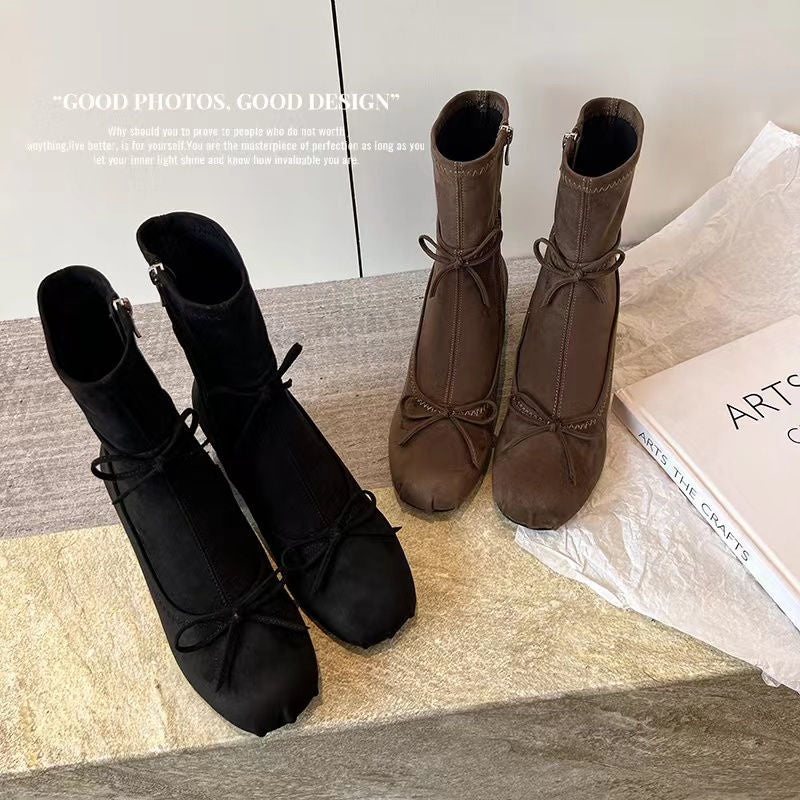 Karin Luna In Stock Spot Goods Hot-Selling Sweet Standard Bow Round-Toe Slim Short Boots