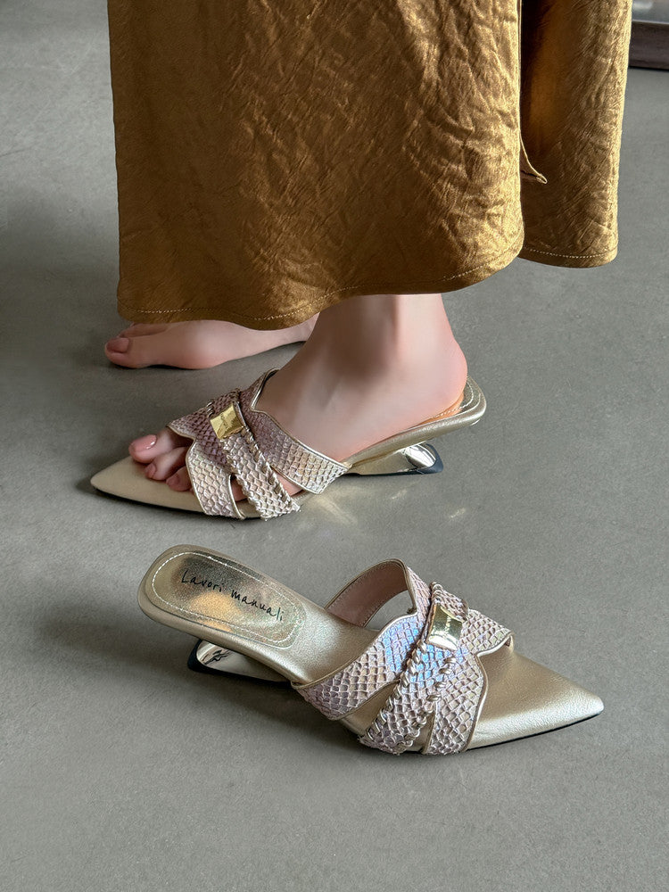 Karin Luna Fish Skin Series~Minimalist Pointed Toe Hot-Selling Unique Heel Slippers