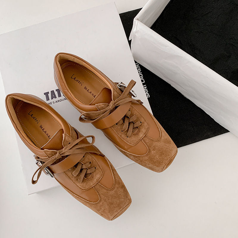 Karin Luna In Stock Spot Goods  Designed retro square-toe ballet shoes with laces