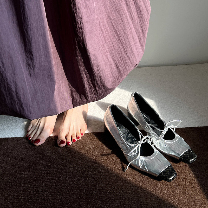 Karin Luna In Stock Spot Goods  Retro Sweet Bowknot Granny Wrinkled Single Shoes