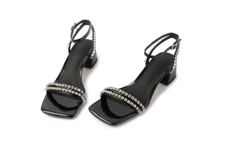Karin Luna Classic Style   Rhinestone Strap Chunky Heel Open-Toe Sandals