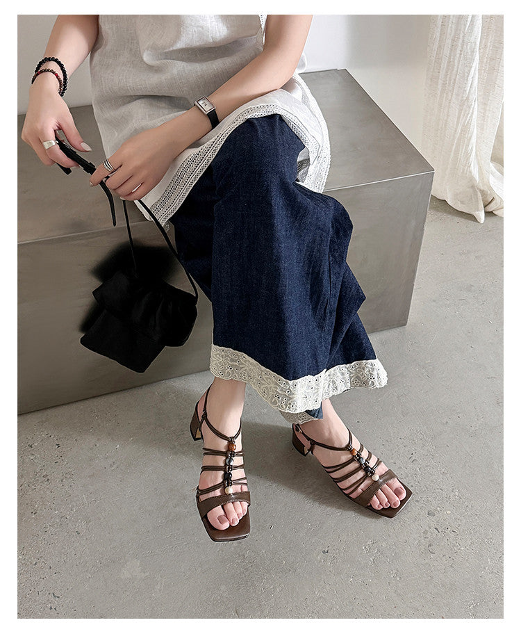 Karin Luna Bohemian Vacation Style~Square Toe Open Toe Sandals