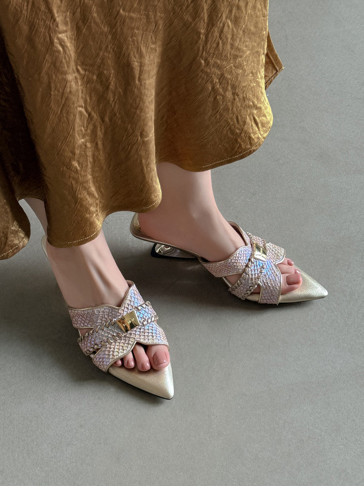 Karin Luna Fish Skin Series~Minimalist Pointed Toe Hot-Selling Unique Heel Slippers