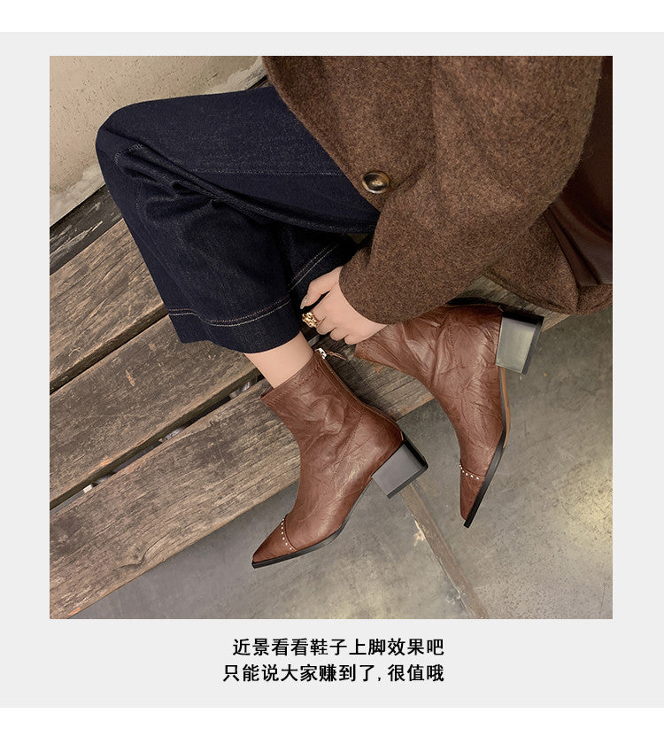 Karin Luna In Stock In Stock Slim Boots Series~Pointed Toe Rivet Slim Short Boots