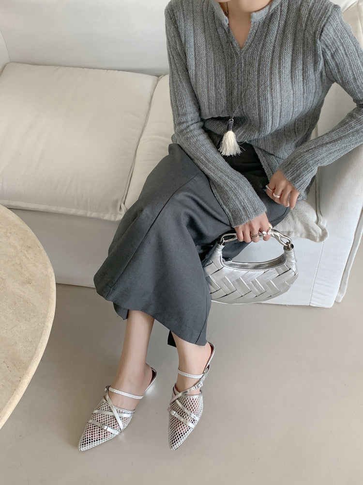 Karin Luna In Stock  Spot Goods  Mesh Series Elegant Closed-Toe Belt Buckle Slippers