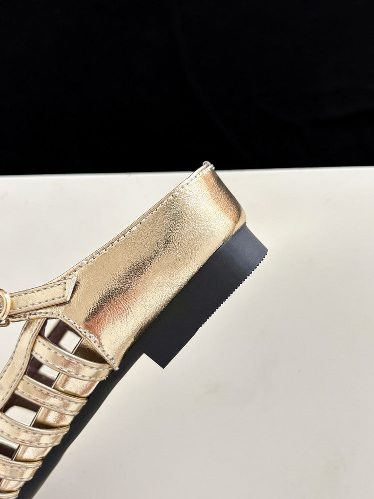 Karin Luna In Stock Spot Goods   French Retro Hollow Small Square Toe One-Strap Slippers