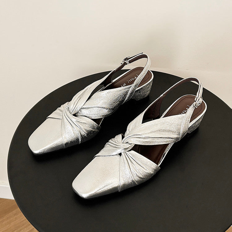 Karin Luna French Retro Wrinkled Small Square Toe Elegant Closed-Toe Sandals