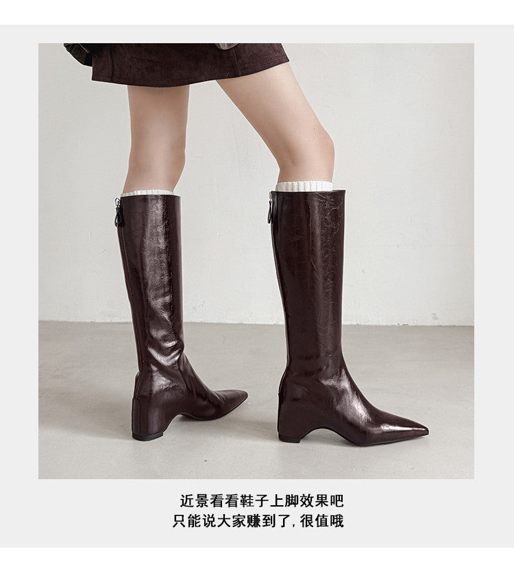 Karin Luna Elegant Style Pointed Toe Internal Height Increase Long Boots
