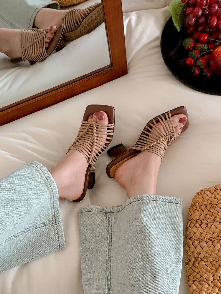 Karin Luna Bestseller Woven Vacation Style Series~ Elegant High Heel Slippers