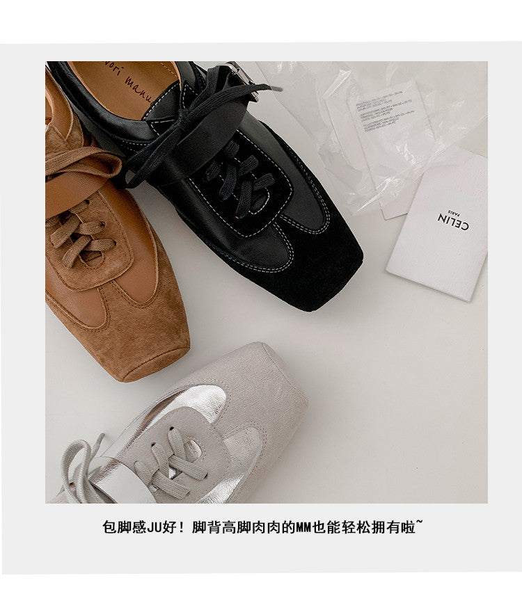 Karin Luna In Stock Spot Goods  Designed retro square-toe ballet shoes with laces