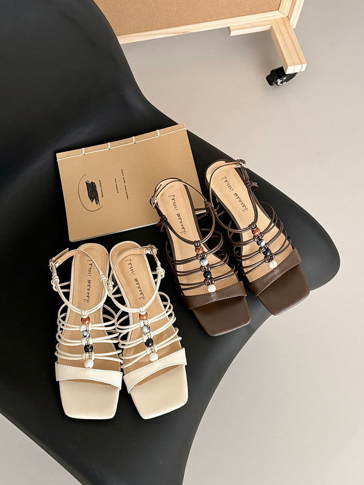 Karin Luna Bohemian Vacation Style~Square Toe Open Toe Sandals
