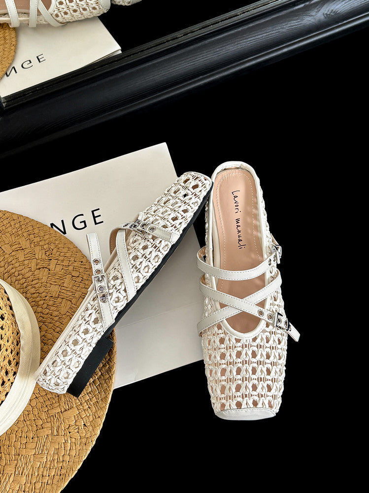 Karin Luna In Stock Spot Goods  Hot-Selling Square-Toe Woven Pig Nose Closed-Toe Slippers