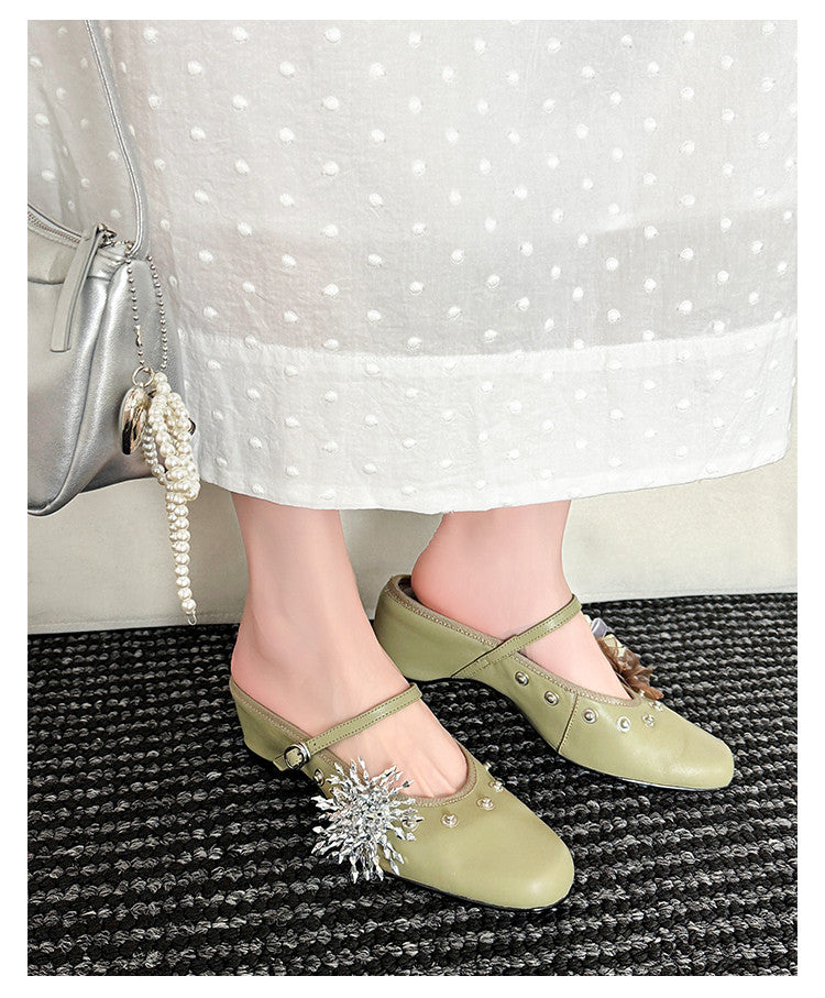 Karin Luna In Stock Spot Goods  Full-grain leather inside and out  Ultra Exquisite Round Toe Hidden Heel Closed-Toe Slippers