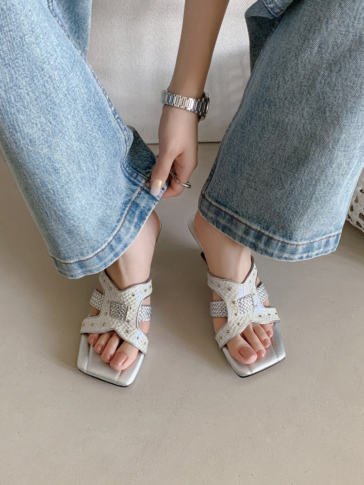 Karin Luna Fish Skin Series~ Hot-selling Square-Toe Slippers with Built-in Traffic