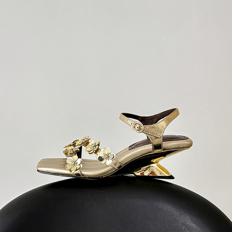 Karin Luna In Stock Spot Goods All the Best Square-Toed Sequin Flower Sandals