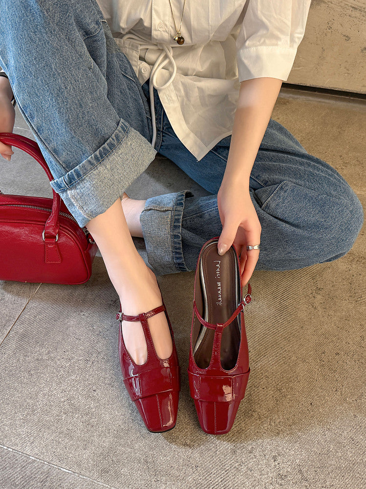 Karin Luna In Stock Spot Goods  t Square-Toed Full Leather Basic Slippers