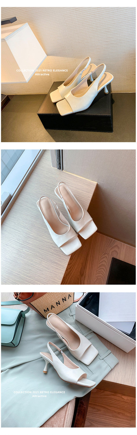 Karin Luna Classic Style Square Toe Open Toe French Retro Sandals