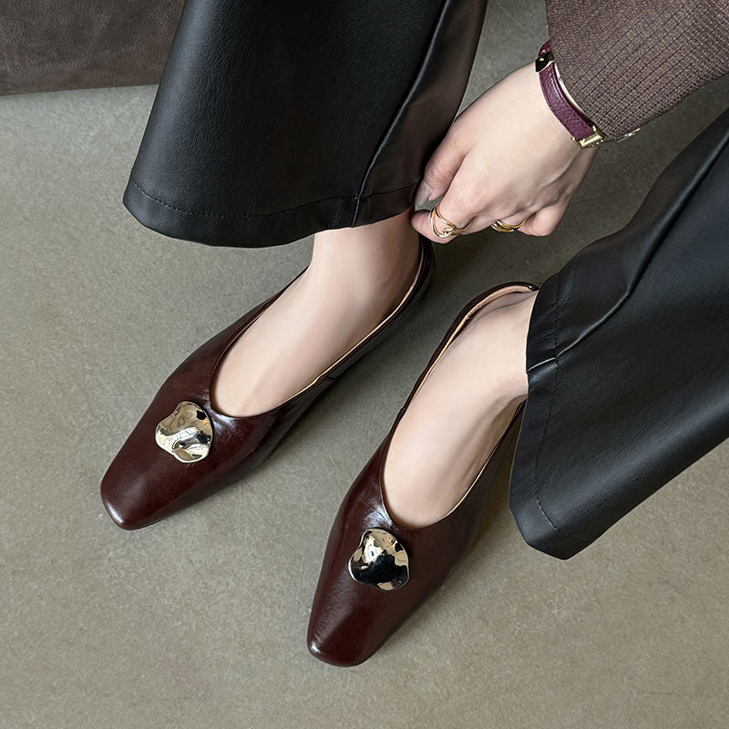Karin Luna In Stock Spot Goods  Small Metal Decoration Thick Heel Single Shoes